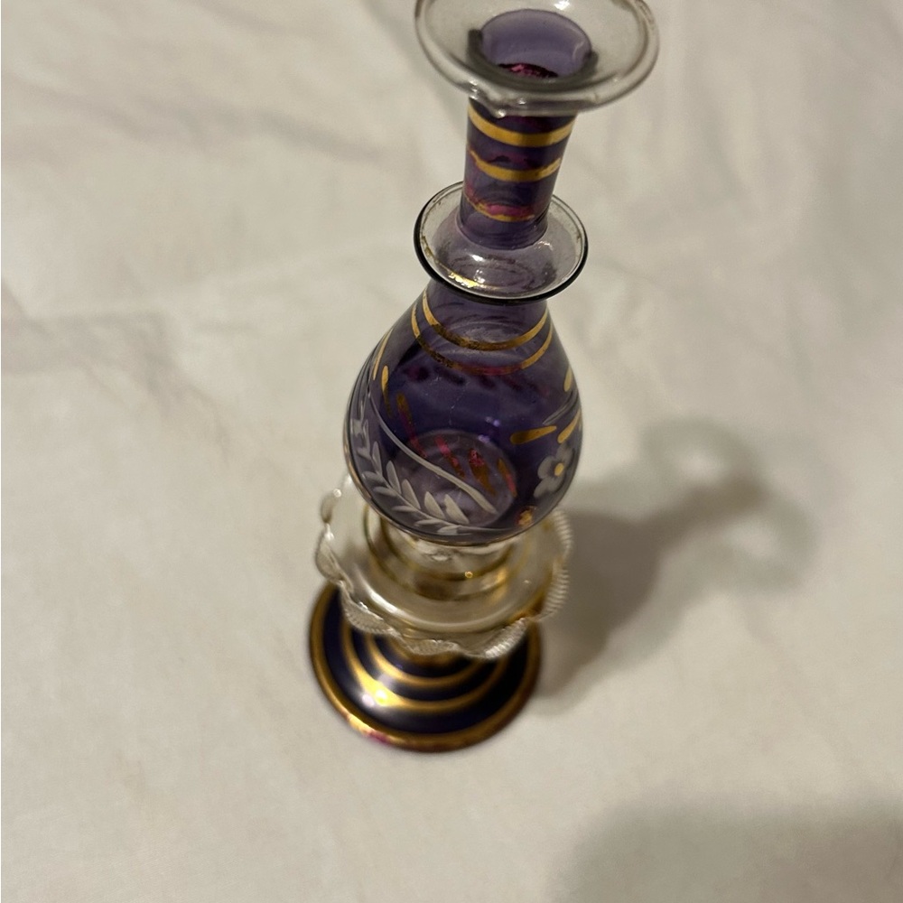 Vintage 5.25” Hand-Blown Egyptian Glass Perfume Bottle-No Stopper